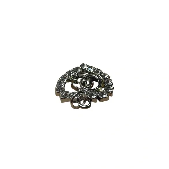 Gucci Silver Heart Zipper Pull Charm with Logo and Clear Stones